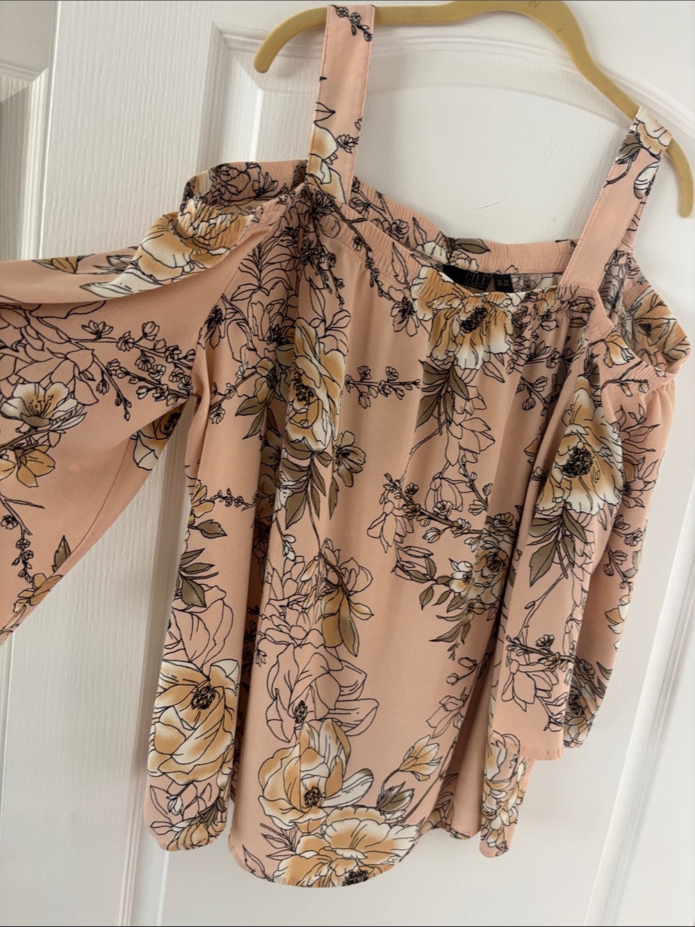 GILI Vintage Peach Floral Cold-Shoulder Rayon Blouse. SZ 3X